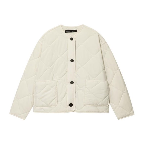 Women Quilted Short Puffer Jacket, Crew Neck Button Down Lightweight Padded Coat, Diamond Stitching Design with Big Side Pockets Casual Warm Outerwear Wine,L