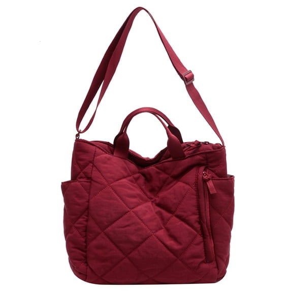 Women Quilted Tote Bag Puffer Hobo Handbag Lightweight Padding Shoulder Bag Nylon Padded Crossbody Purse - Wine red
