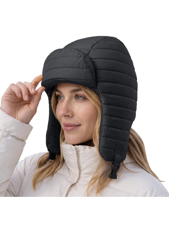 Women Quilted Trapper Hat Winter Aviator Hat Lightweight Padded Earflap Cap with Adjustable Buckle for Men Women Ski Cycling Wear