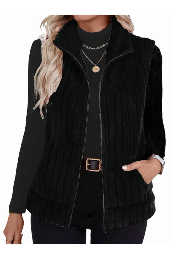 Women Quilted Vest Sleeveless Zip Up Jackets Outerwear Fall Spring Trendy Coat Black XL