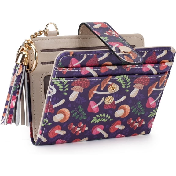 Women RFID Slim Bifold Wallet, Card Holder with Zipper  Purse, Ultra-Thin Compact Wallet with ID Window Minimalist Purple