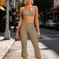 thumbnail image 1 of Women Racerback Scoop Neck Sports Bra High Waist Cropped Flare Pants 2 Piece Athletic Workout Outfit Sets Coffee M, 1 of 9