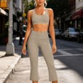 thumbnail image 1 of Women Racerback Scoop Neck Sports Bra High Waist Cropped Flare Pants 2 Piece Athletic Workout Outfit Sets Khaki XXL, 1 of 9