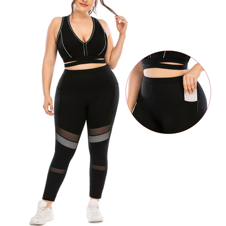Women High Waisted Leggings with Sports bra Workout Outfits Plus