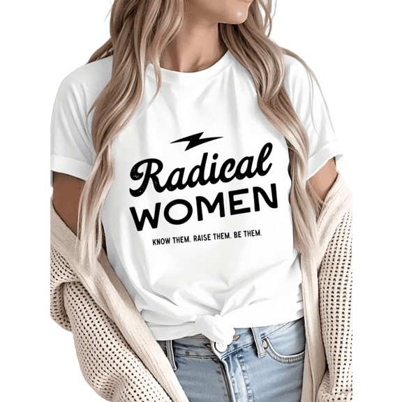 Women Radical Women Lightning Bolt Graphic fun Tees T Shirt Tops Round Neck Cotton T Shirt White S-5XL