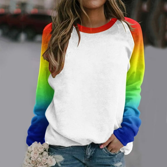 Women Raglan Crewneck Tops Gradient Solid Print Sweatshirts Top Long Sleeve Color Block Pullover Cute Clothing Hoodies Women Zipper Front Fitness Sweater Women Casual Sweatsuits Women Set Large Hoodie