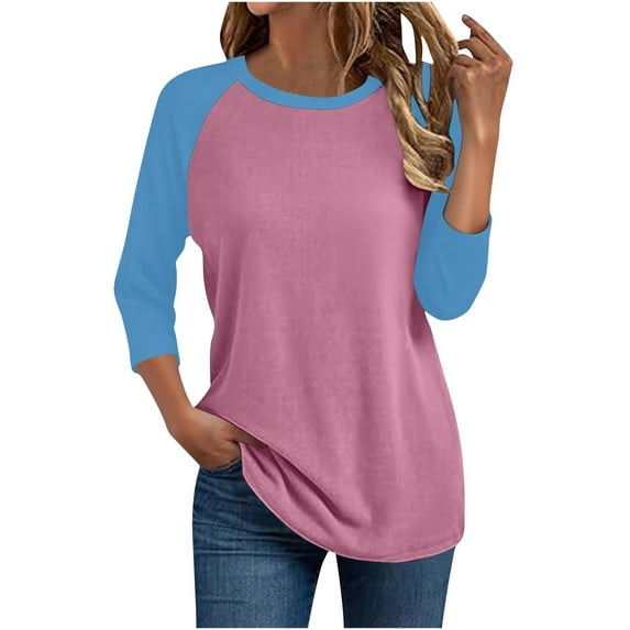 Women Raglan Shirts Long Sleeve Oversized T Shirt Casual Crewneck Color Block Tee Top
