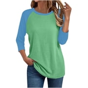 Women Raglan Shirts Long Sleeve Oversized T Shirt Casual Crewneck Color Block Tee Top
