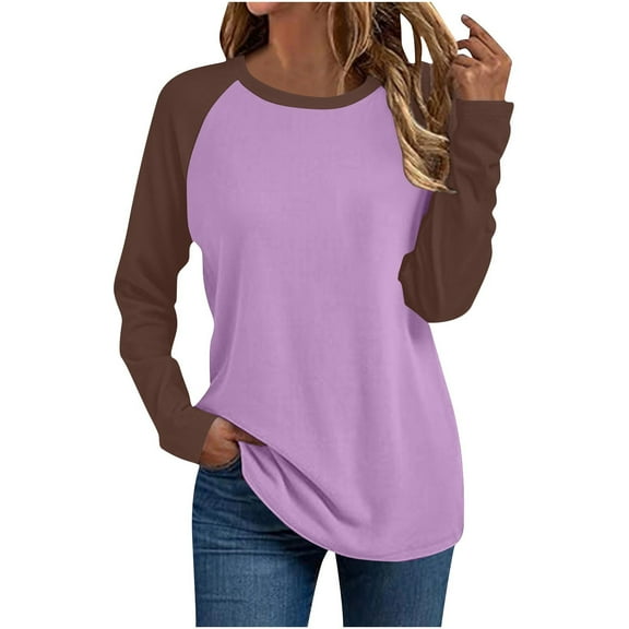 Women Raglan Sleeve Baseball Shirt Casual Crewneck Jersey T Shirts Classic Color Block Trendy Fall Fashion Blouse