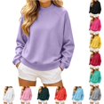 thumbnail image 1 of Women Raglan Sleeve Crewneck Sweatshirt Solid Color Cozy Pullover Casual Sportswear Top, 1 of 4