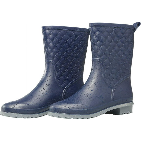 Women Rain Boots Black Waterproof Mid Calf Lightweight Cute Booties Fashion Out Work Comfortable Garden Shoes