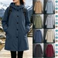 Women Rain Jacket Hooded Button Waterproof Jackets Long Windbreaker ...