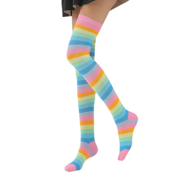 Women Rainbow Colorful Striped Over Knee Long Socks Thigh High Stockings for Carnivals Cosplay Costume Accessories