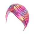 thumbnail image 1 of Women Rainbow Metallic Arab Turban Hat Twisted Front Pleated Headwrap Glitter Beanie Hijab Hair Loss Chemo Cap, 1 of 6