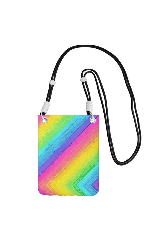 Women Rainbow Stripe Small Cell Phone Crossbody Bag Adjustable And Detachable Shoulder Strap