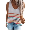 thumbnail image 1 of Women Rainbow Stripe U Neck Sleeveless Knitting Tank Top, 1 of 3