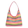 thumbnail image 1 of Women Rainbow Striped Straw Shoulder Bag, Large Capacity Woven Underarm Tote Handbag for Beach Vacation Travel Daily Commute, 1 of 4