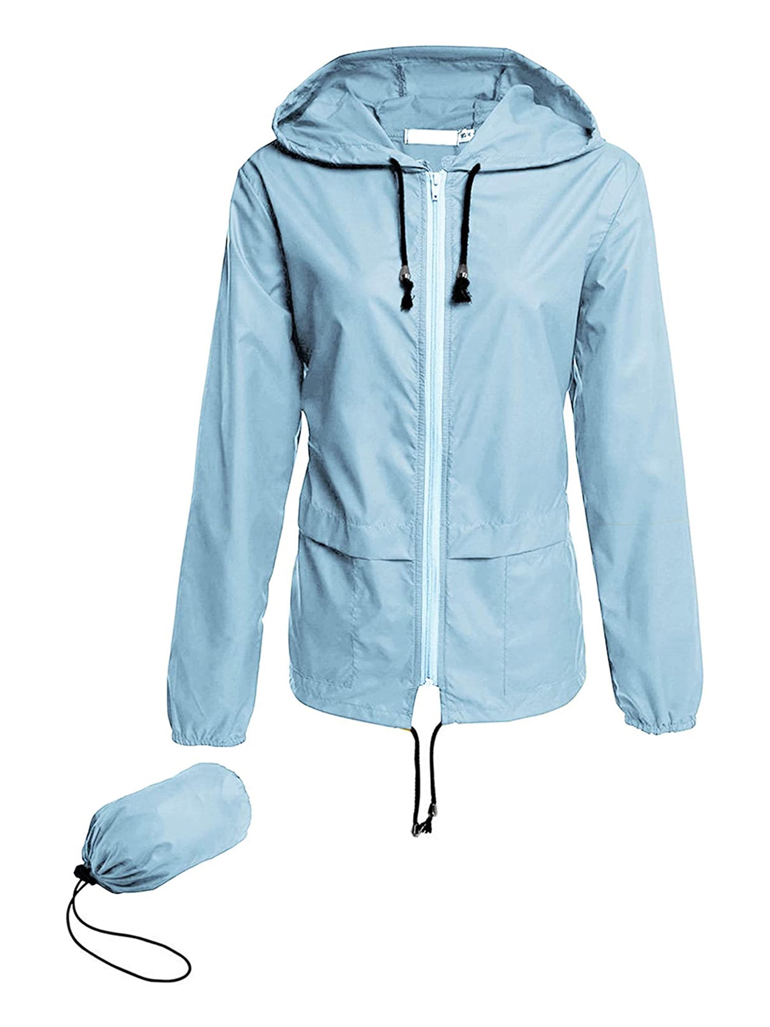 Women Raincoat Waterproof with Hood Lightweight Blazer Jacket for Running  Packable Windbreaker with Drawstring