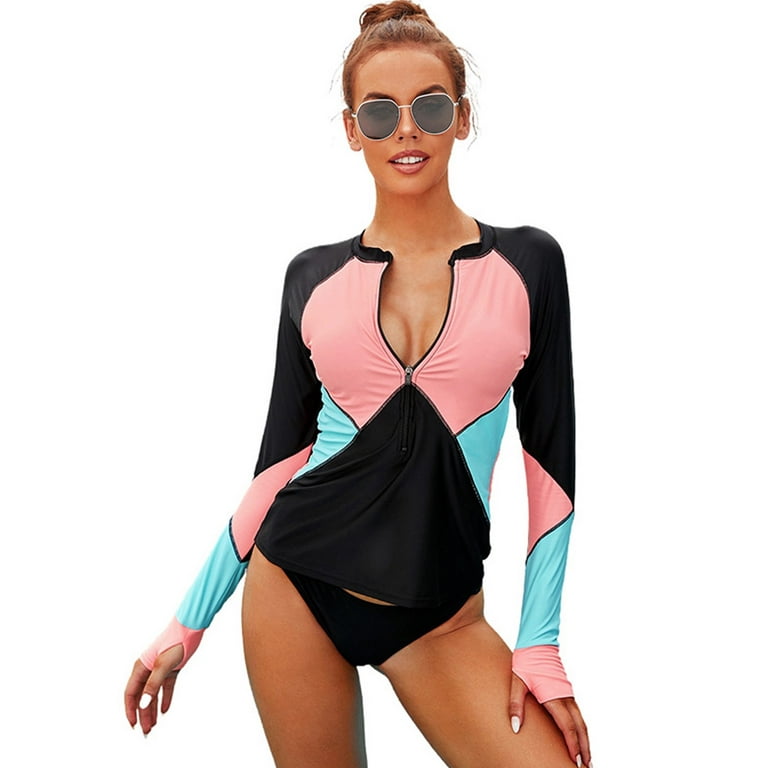 Women 2 Piece Rash Guard Long Sleeve Bathing Suit with Bottom Built in Bra  Swimsuit UPF 50