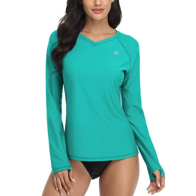 Women Rash Guard Swim Shirt Long Sleeve Sun Protection Thumb Hole UPF