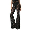 thumbnail image 1 of Women Rave Mesh Sheer Pants High Waist Floral See Through Lace Wide Leg Trousers, 1 of 6