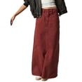 thumbnail image 1 of Women Raw Hem A-Line Jean Skirt Casual Y2K Fashion High Waisted Long Denim Maxi Skirt with Pockets Wine Red L, 1 of 6