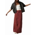 thumbnail image 1 of Women Raw Hem A-Line Jean Skirt Casual Y2K Fashion High Waisted Long Denim Maxi Skirt with Pockets Wine Red L, 1 of 11
