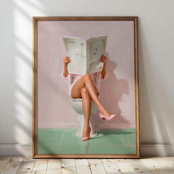 Women Reading Newspaper High Heel Trendy Print Vintage : Bathroom Wall Art Home Decor Vintage Gift Living Room Dercor