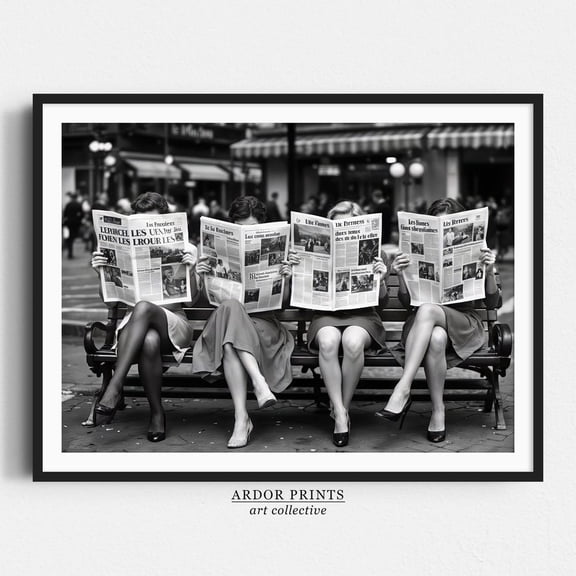 Women Reading Newspaper Print: Retro Chic Fashion Wall Art - Trendy Black & White Photography Wall Decor UNFRAMED PAPER POSTER, Home Decor, Vintage Gift, Living Room Dercor