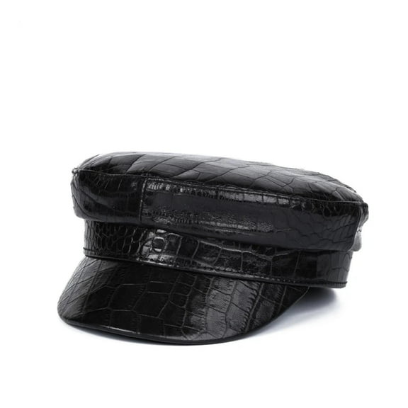 Women Real Leather Crocodile Pattern Navy Hat Female European/American Retro Simple Flat Top Caps Street Beret ,Durable Quality