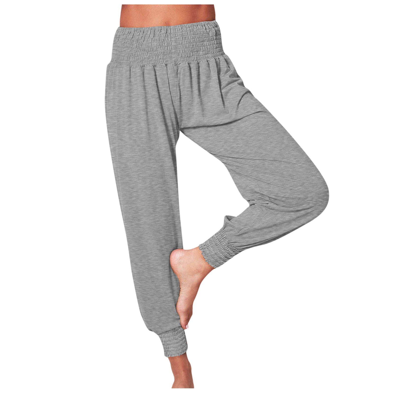 UHUYA Womens Baggy Sweatpants Recreational Home Harron Solid Color Elastic  Mid Waist Sports Yoga Fold Leggings Long Pants Coffee XL US:10