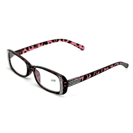 Women Rectangular Rhinestones Reading Glasses - Female Fashion Leopard Clear Lens Readers Demi Tortoise