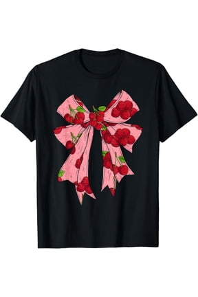Women Red Cherry Coquette Bow T Shirt Size S-5XL