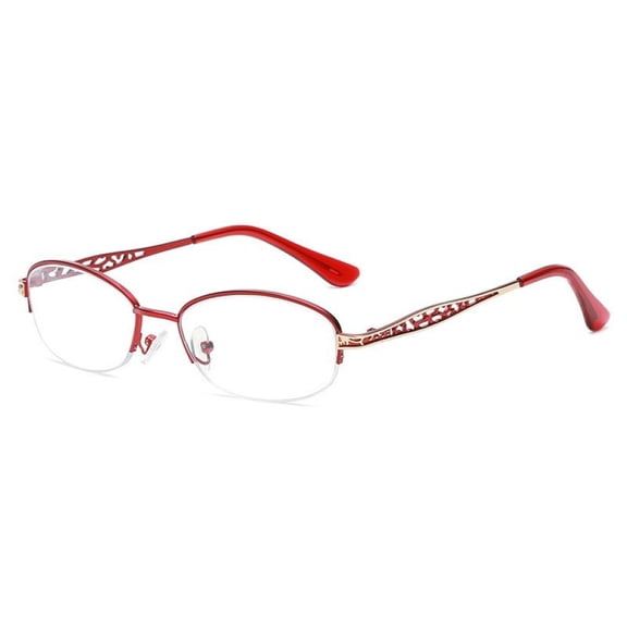 Women Red Half Rimless Reading Glasses 1.00 Metal Presbyopic Glasses Anti-blue Light Readers 1.00 Strength