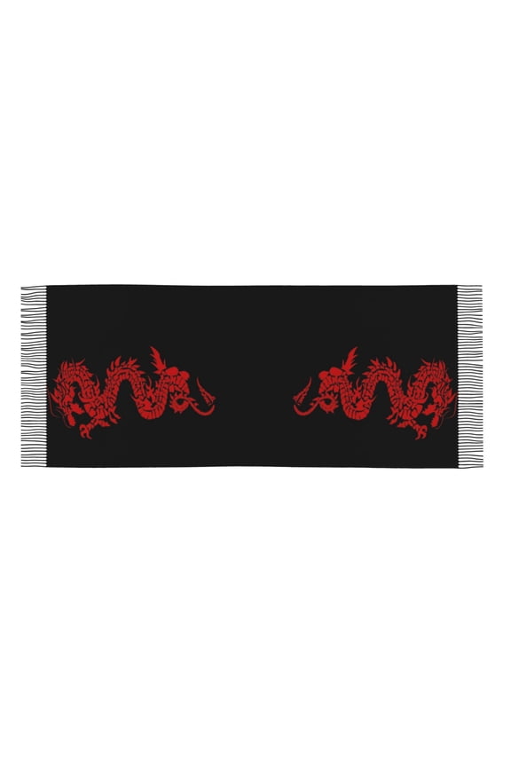 Women Red Loong-Dragon Scarfs Large Warm Soft Shawls Wraps