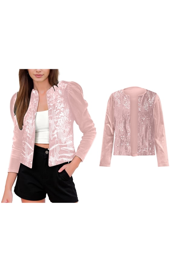 Women Red Sequin Jacket Women Long Sleeve Sparkle Cardigan Plus Size Holiday Tops