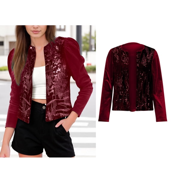 Women Red Sequin Jackets for Women Long Sleeve Sparkle Cardigan Plus Size Holiday Tops