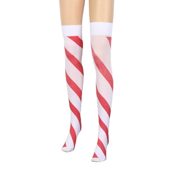 Women Red White Striped Bowknot Long Socks Over Knee Thigh High Stockings for Christmas Party Costumes Accessories