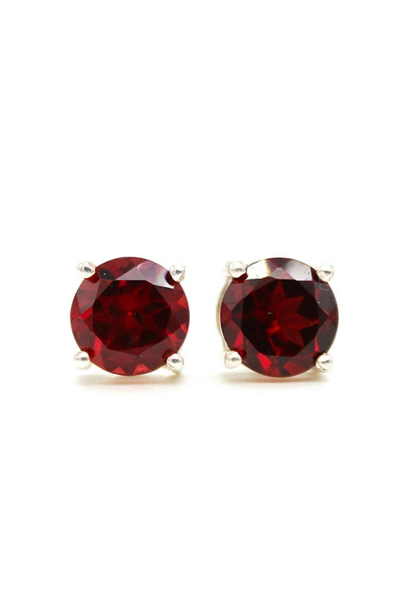 Women Red garnet Stud Earrings 925 Sterling Silver Solitaire Stud Earrings Birthstone Earrings Anniversary Gift 925 Silver-Earrings