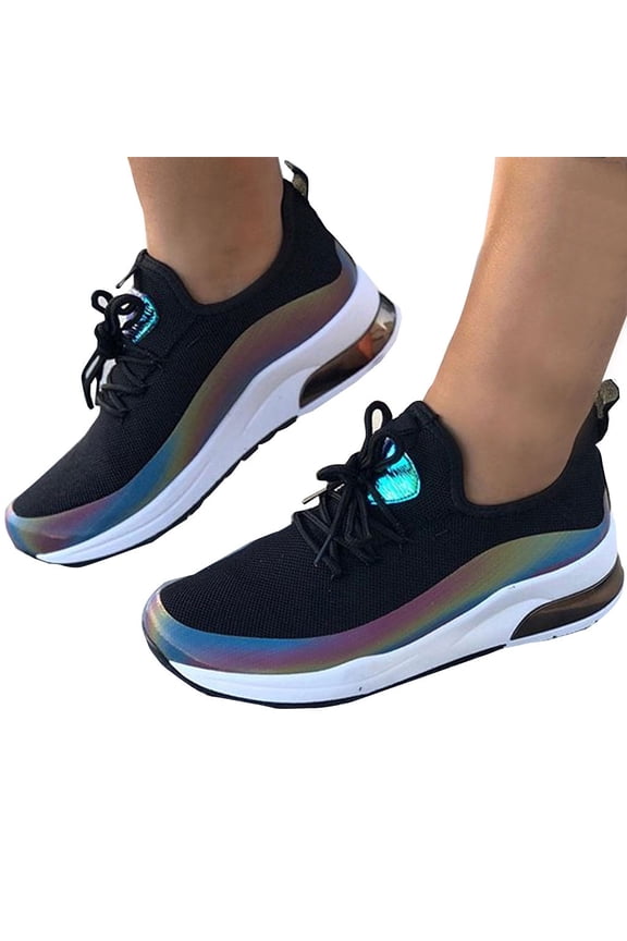 Women Reflective Colorful Sports Running Vulcanized Shoes Breathable Mesh Lace-Up Casual Comfort Slip Sneakers