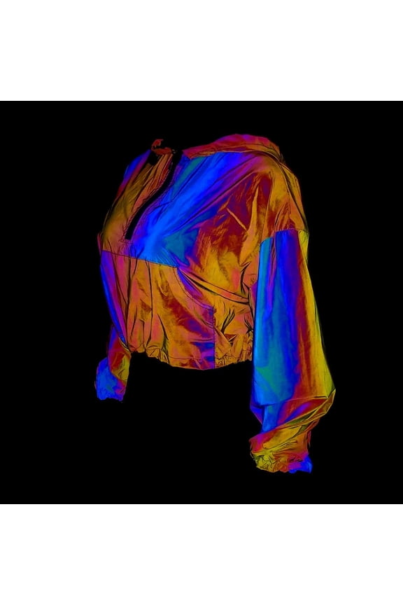 Women Reflective Cropped Jacket Half Zip Hoodie Long Sleeve Casual Outerwear Womens Sporty Streetwear Lightweight Comfortable Fashion Pullover