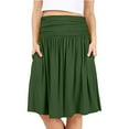 thumbnail image 1 of Women Regular Skirt With Pockets Below The Knee Length Color Ruched Flowy Midi Skirt Army Green M, 1 of 5