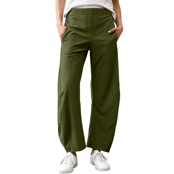 Women Relaxed Fit Pants Side Pocket Casual Pants Quick Dry Elastic Waist Curved Wide Leg Harem Ankle Pants Daily Casual Bottoms Army Green XL