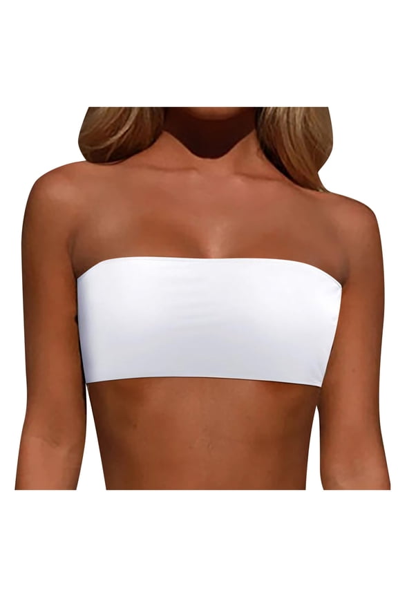 Women Removable Shoulder Strap Crop Top Strapless Swimwear Tops Strapless Bikini Tube Top Bandeau Swim Top Strapless Tops for Women Tube Top Swimsuit Blouse