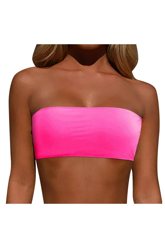 Women Removable Shoulder Strap Plus Size Strapless Tops Swimwear Tops Strapless Bikini Tube Top Bandeau Swim Top Crop Spaghetti Strap Top Tube Top Swimsuit Blouse