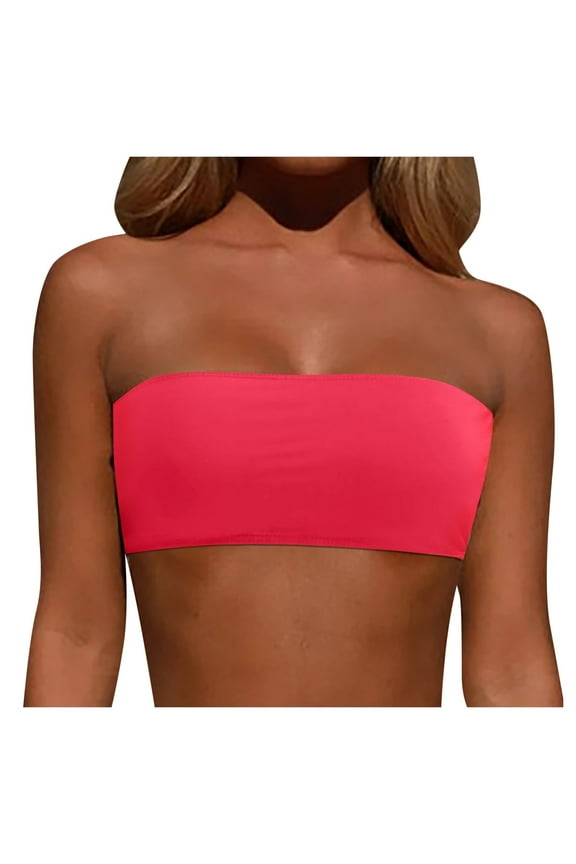 Women Removable Shoulder Strap Tube Tops for WomenSwimwear Tops Strapless Bikini Tube Top with Sleeves Top Bandeau Swim Top Long Tube Tops for Women Plus Size Tube Top Swimsuit Blouse