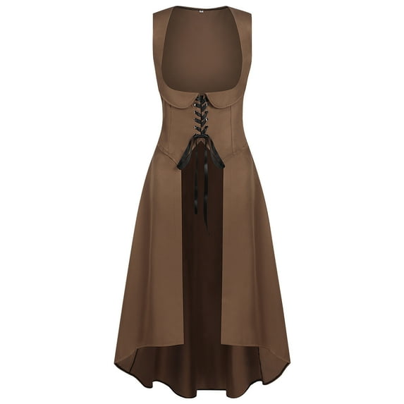 Women Renaissance Costume Medieval Peasant Dress Sleeveless Steampunk Halloween Dresses Open Front Dresses