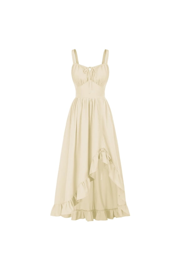 Women Renaissance Dress High-Low Ruffled Hem Sleeveless V-Neck Cottagecore Dresses