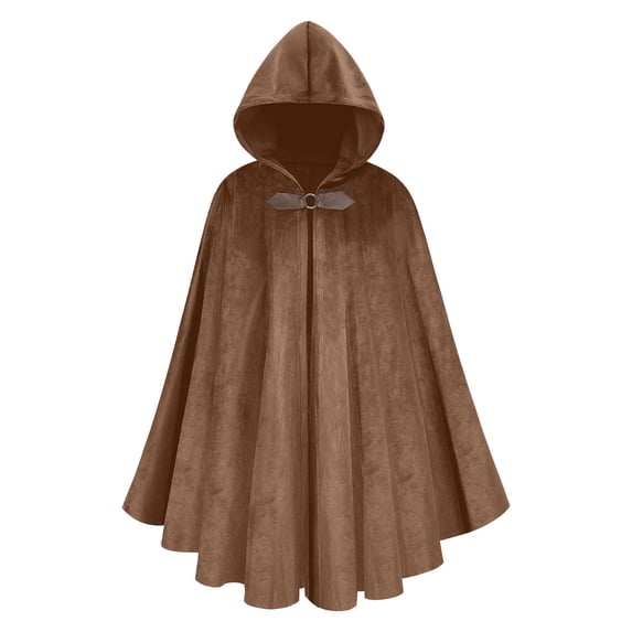 Women Renaissance Hooded Cape Faux Suede Medieval Cloak Hobbit Halloween Costume for Cosplay,Role-playing