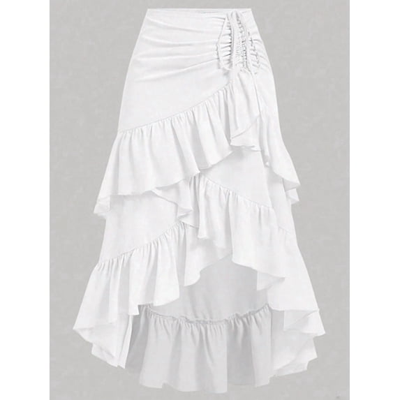 Women Renaissance Pirate Skirt Gothic Steampunk Victorian Skirts White S